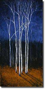 Thumbnail image depicting Robert Cook's painting titled White Trees On Blue