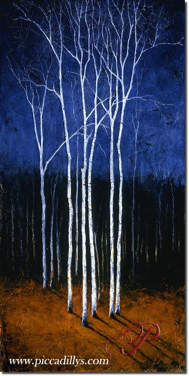 Digital image depicting Robert Cook's painting titled White Trees On Blue.
